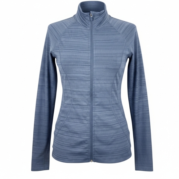 ATHLETA Pacifica Illume UPF Blue Brushed Stripe Athletic Run Jacket! L NEW - Picture 2 of 6